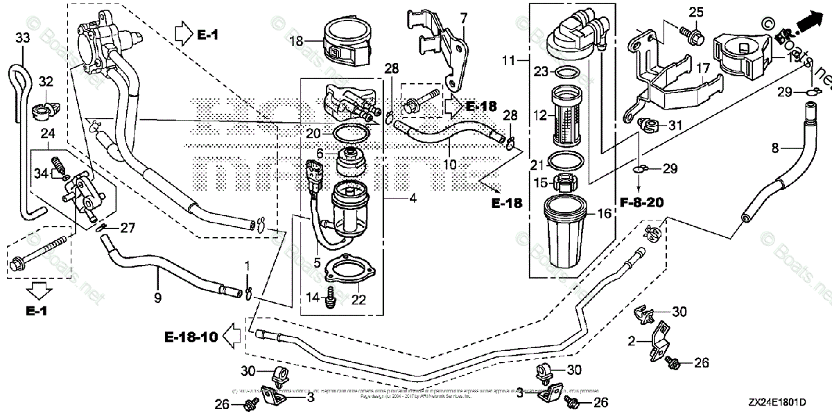 Honda Outboard 250HP OEM Parts Diagram for Water Separator + Fuel