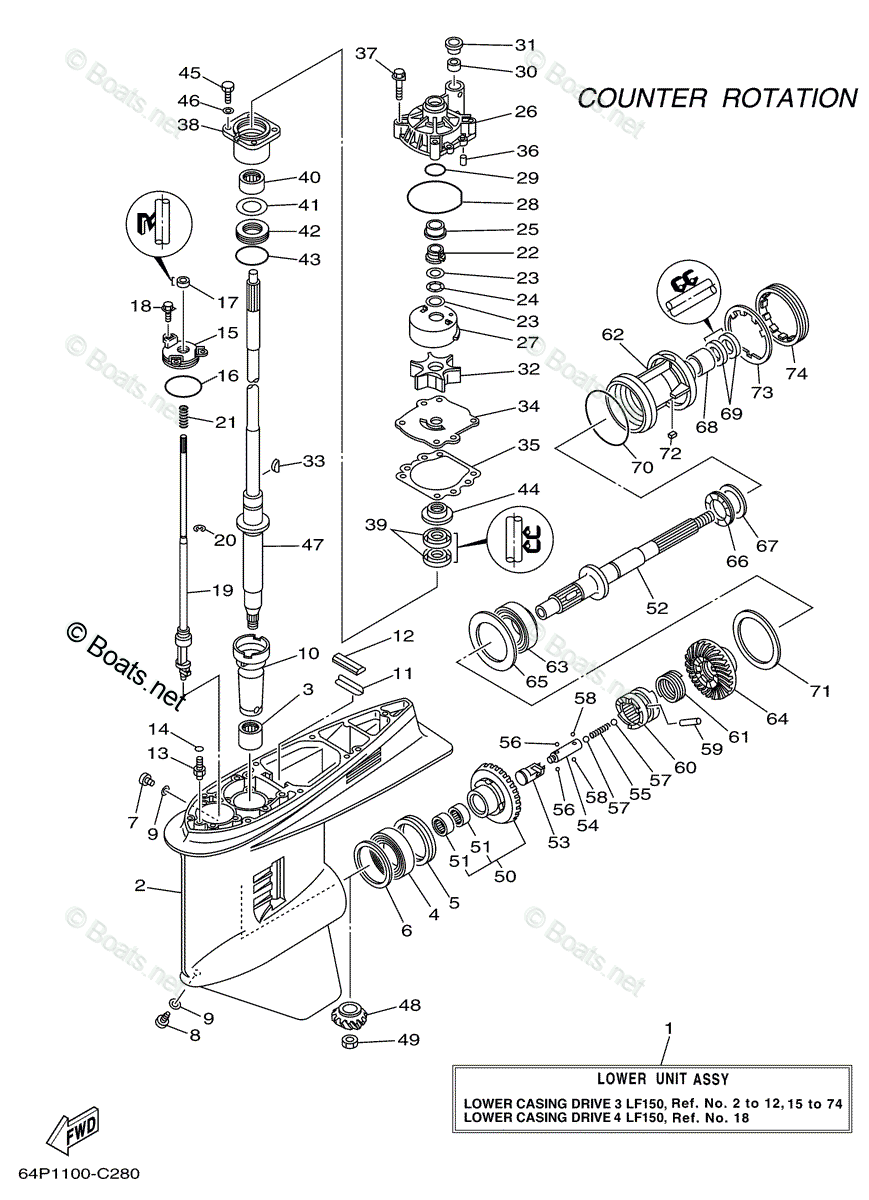 Yamaha Outboard 2005 OEM Parts Diagram for LOWER CASING DRIVE 3 LF150 ...