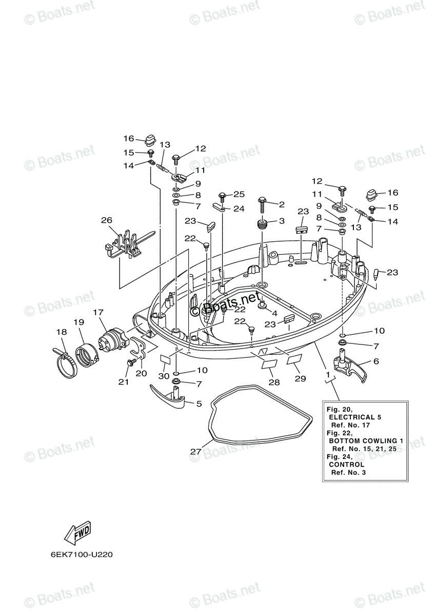 Yamaha Outboard 2024 OEM Parts Diagram for Bottom Cowling 1 Yamaha Outboard 2024 OEM Parts Diagram for Bottom Cowling 1