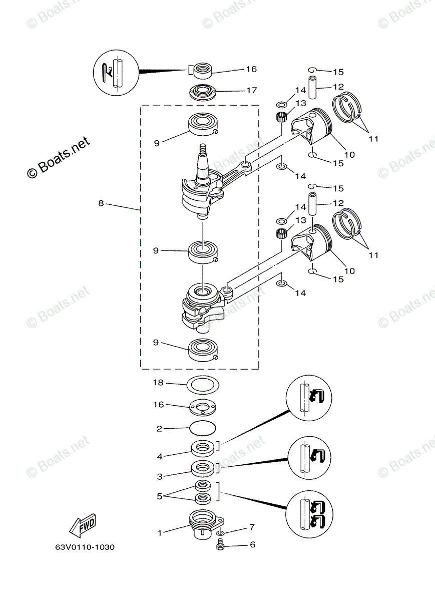 Yamaha Outboard 2001 OEM Parts Diagram for Crankshaft Piston | Boats.net