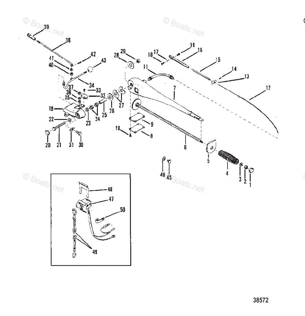 Mercury Outboard 50HP OEM Parts Diagram for Steering Handle Assembly