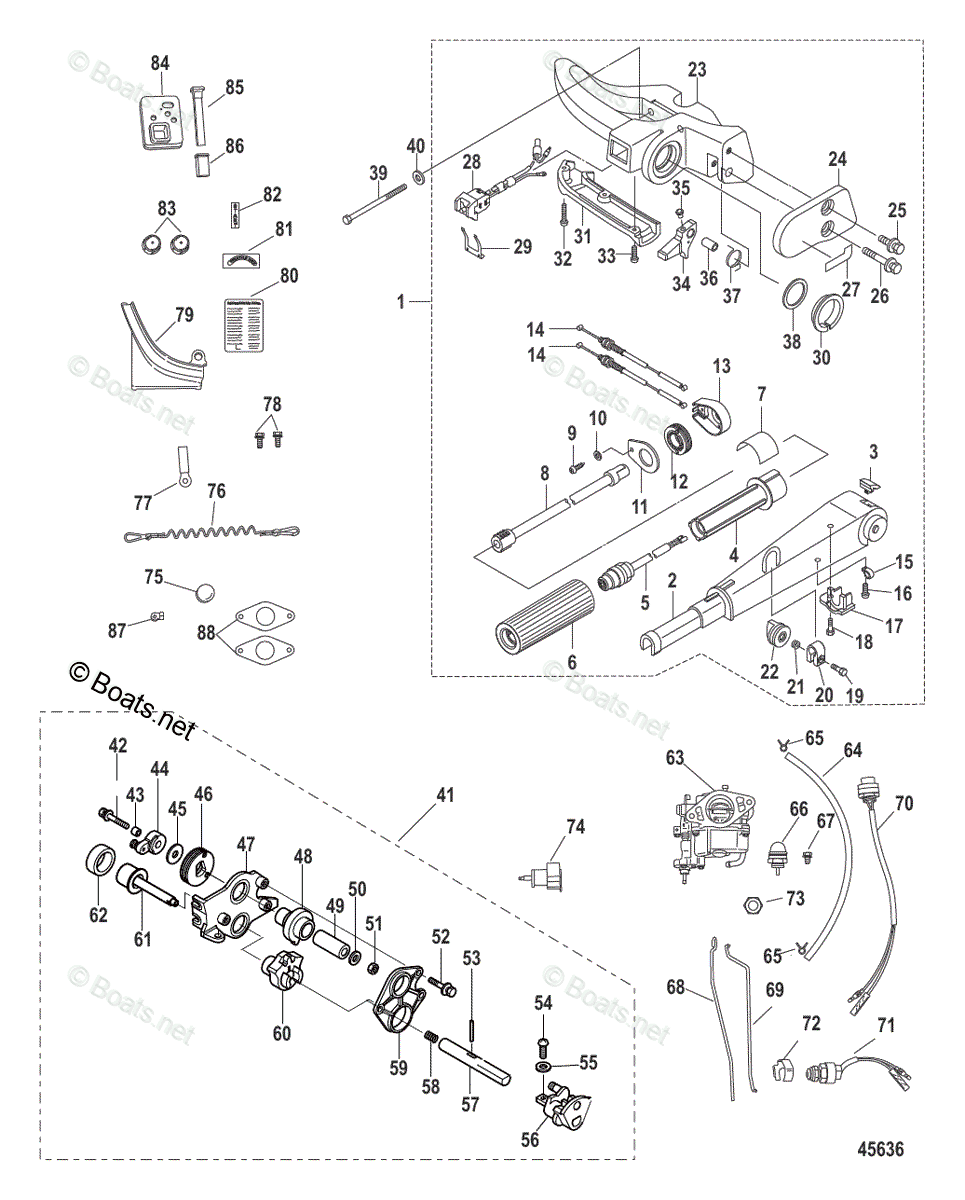Mercury Outboard 9.9HP OEM Parts Diagram for Tiller Handle Conversion