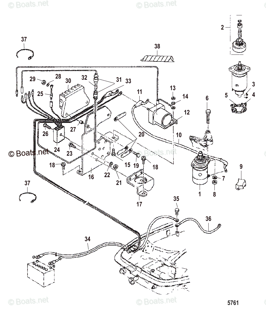 Mercury Outboard 25HP OEM Parts Diagram for Electric Starter Components