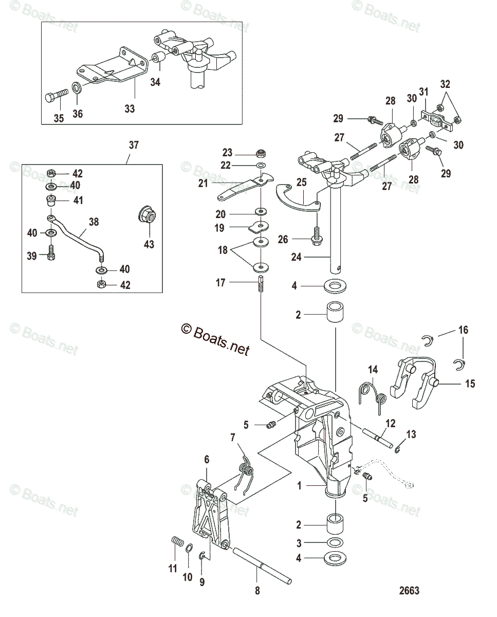 Mercury Outboard 9.9HP OEM Parts Diagram for Swivel Bracket, NonPower