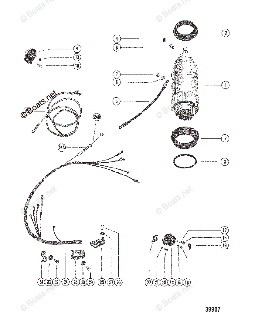 Mercury Outboard 80HP OEM Parts Diagram for STARTER MOTOR AND WIRING