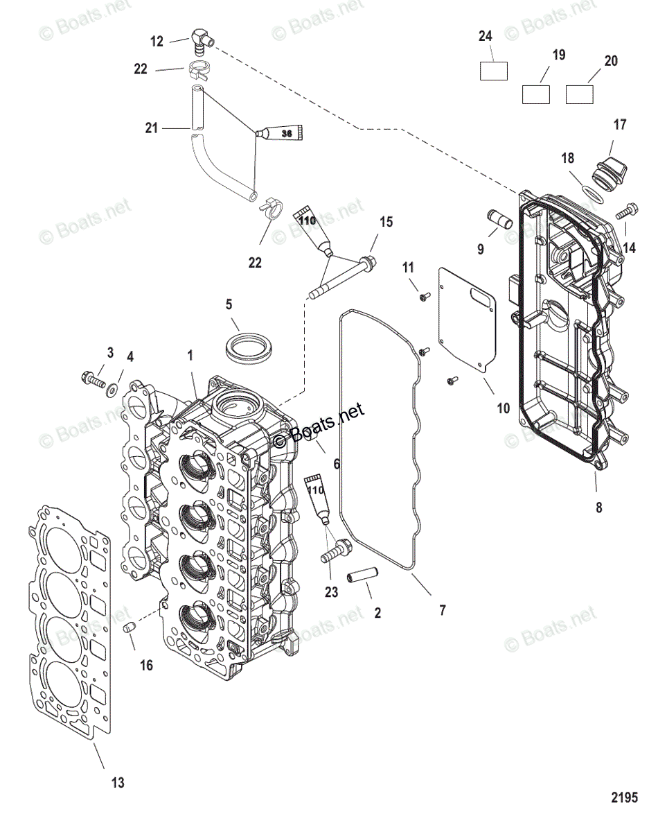 Mercury Outboard 50hp Oem Parts Diagram For Cylinder Head 