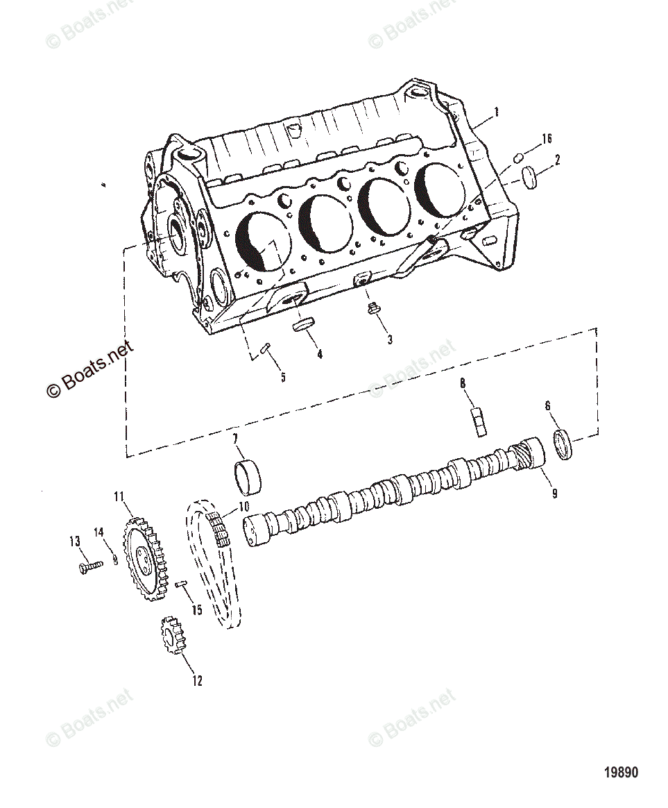 Mercruiser Inboard Gas Engines OEM Parts Diagram for CYLINDER BLOCK AND