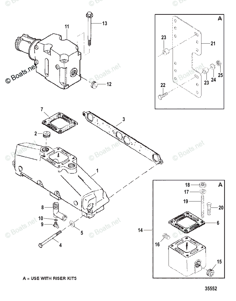 Mercruiser Inboard Gas Engines OEM Parts Diagram for EXHAUST MANIFOLD AND EXHAUST ELBOW