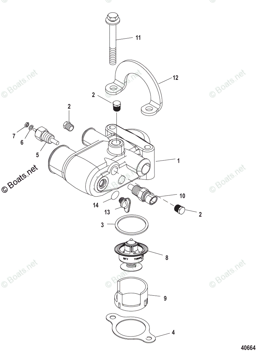 Mercruiser Inboard Gas Engines OEM Parts Diagram for Thermostat And ...