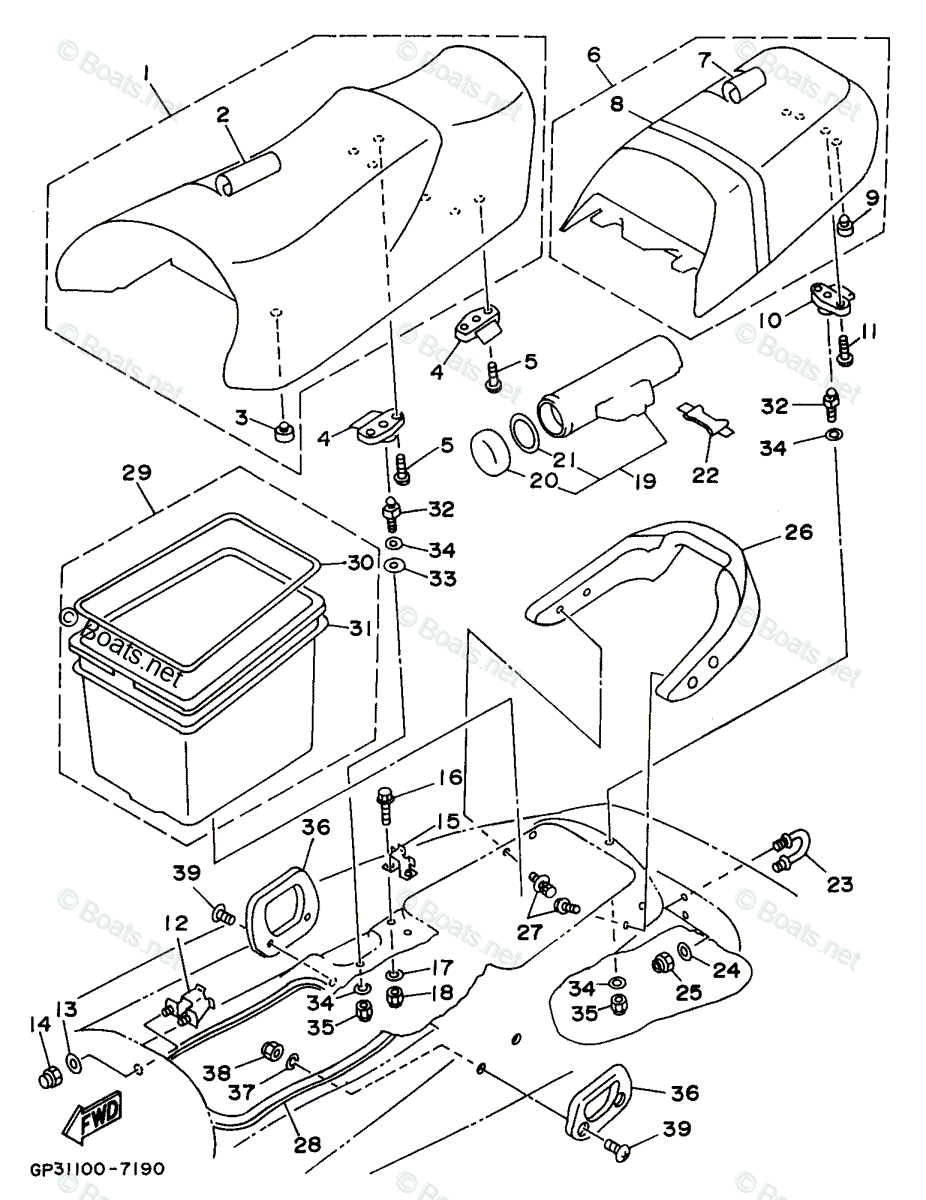 Yamaha Waverunner 1997 OEM Parts Diagram For Seat & Under Locker ...