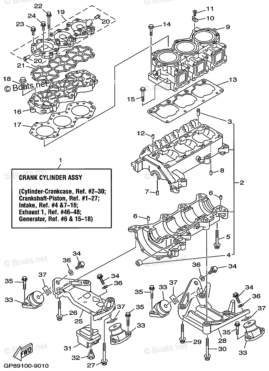 Yamaha Waverunner 1999 OEM Parts Diagram for CYLINDER CRANKCASE | Boats.net