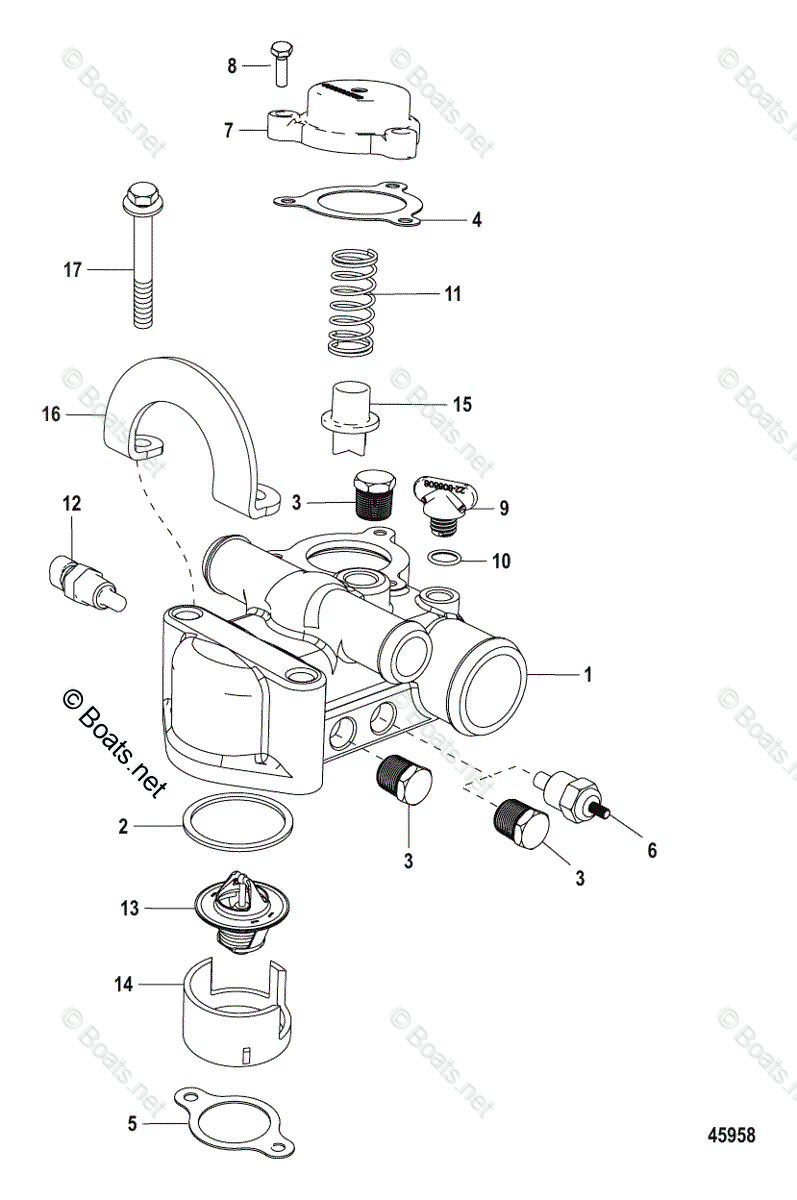 Mercruiser Sterndrive Gas Engines OEM Parts Diagram for Thermostat and