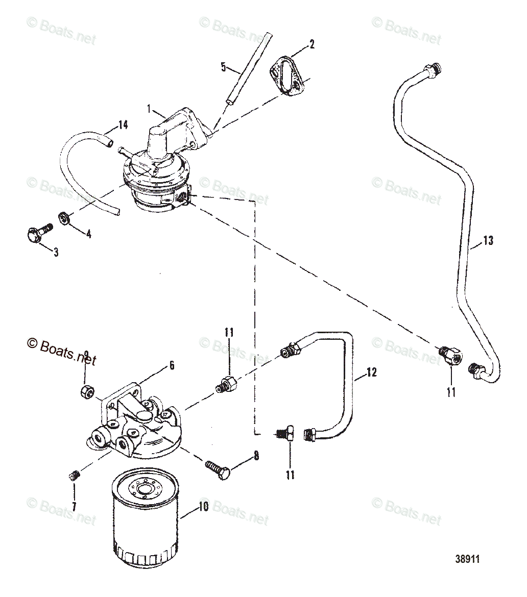 Mercruiser Inboard Gas Engines OEM Parts Diagram for Fuel Pump And Fuel