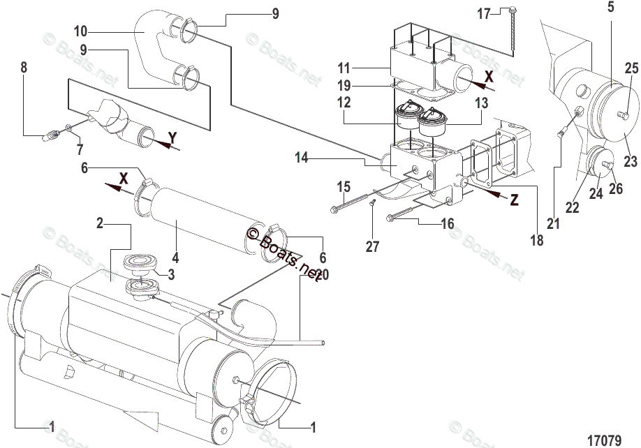 Mercruiser Inboard Diesel Engines OEM Parts Diagram For Heat Exchanger ...