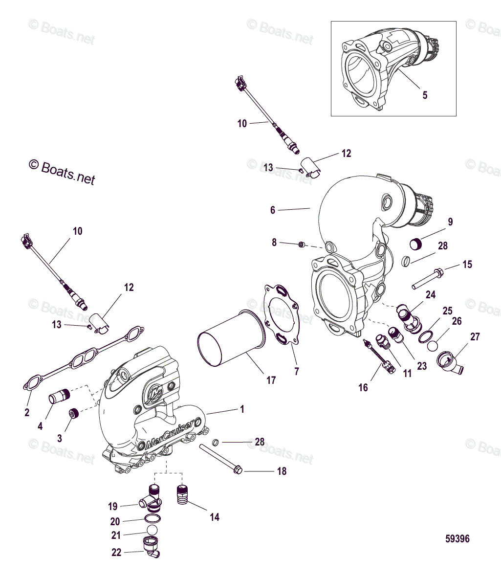 Mercruiser Inboard Gas Engines OEM Parts Diagram For Exhaust Manifold ...