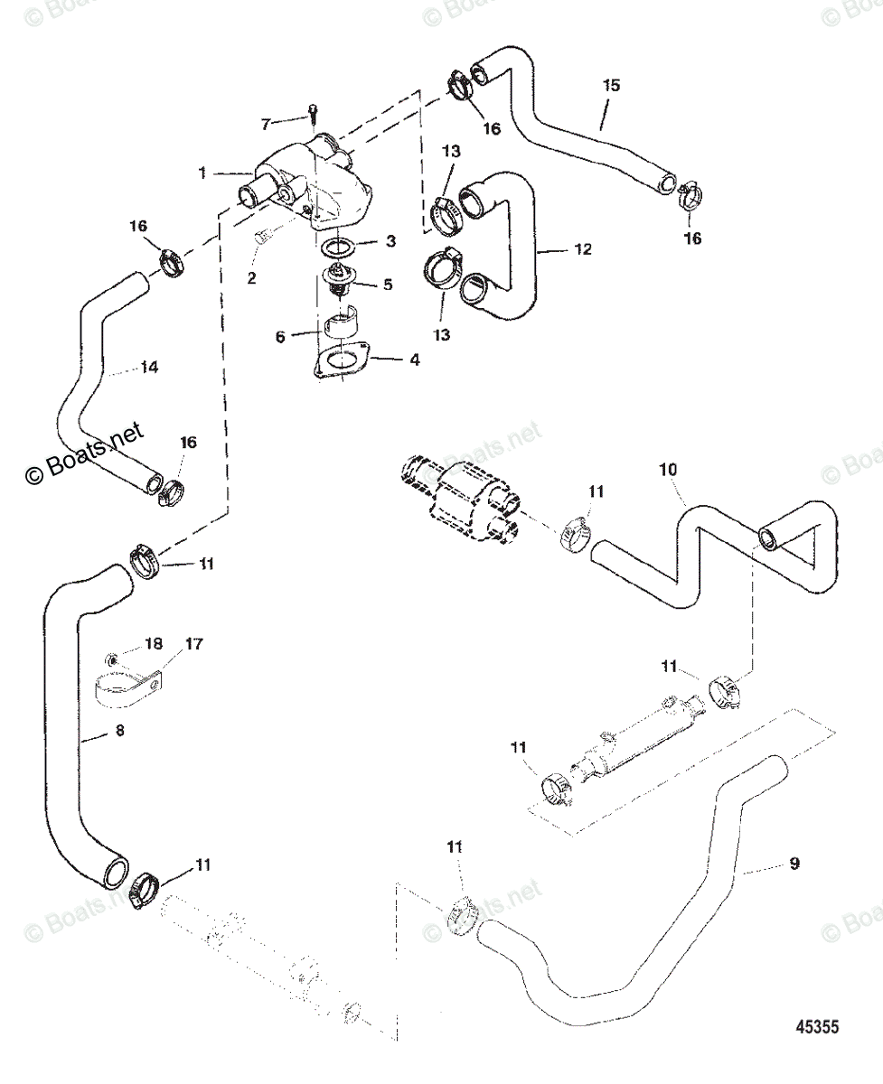 Mercruiser Inboard Gas Engines OEM Parts Diagram For Standard Cooling ...