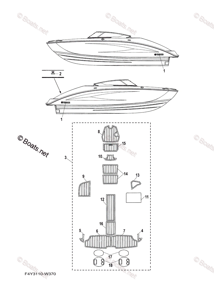 Yamaha Boats 2023 OEM Parts Diagram for Graphics Mats