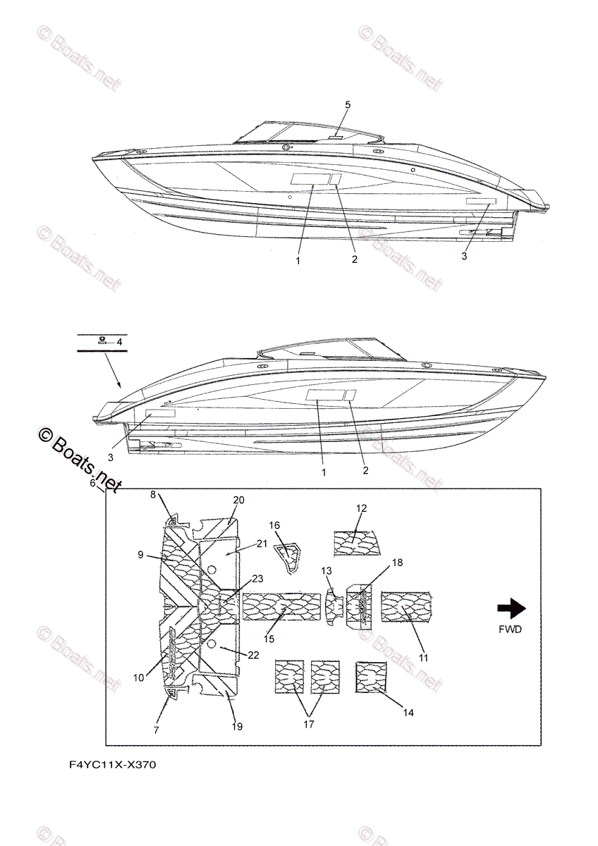 Yamaha Boats 2022 OEM Parts Diagram for Graphics Mats