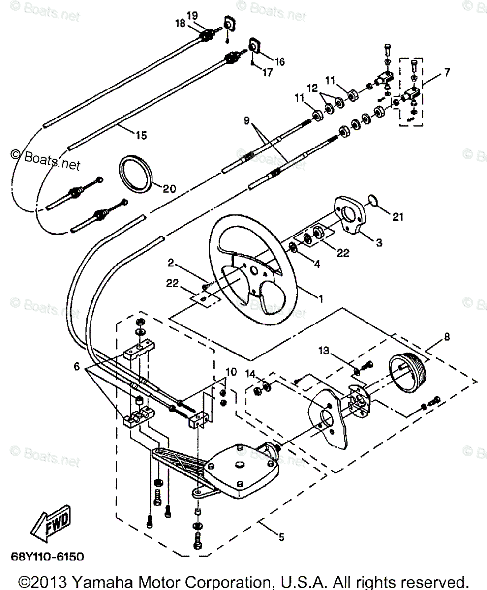Yamaha Boats 2000 OEM Parts Diagram for Steering Cables