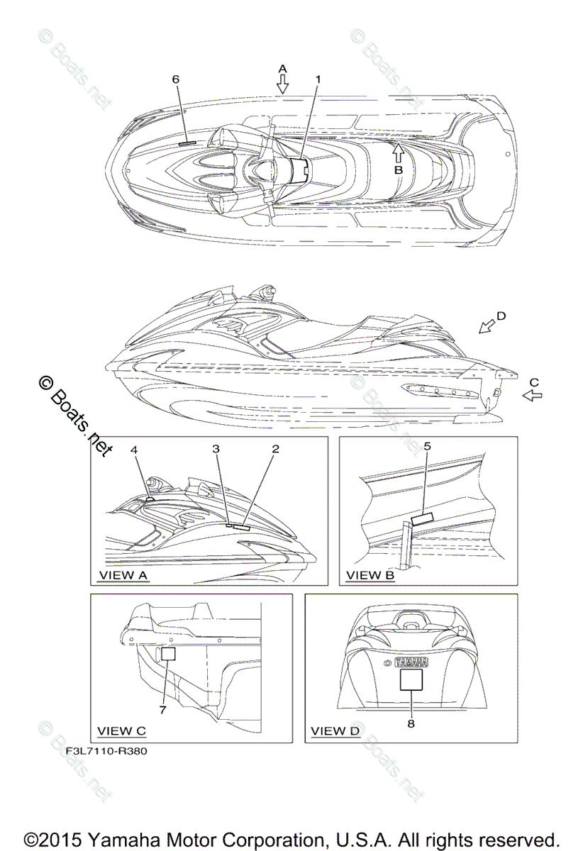 Yamaha Waverunner 2016 OEM Parts Diagram for Important Labels