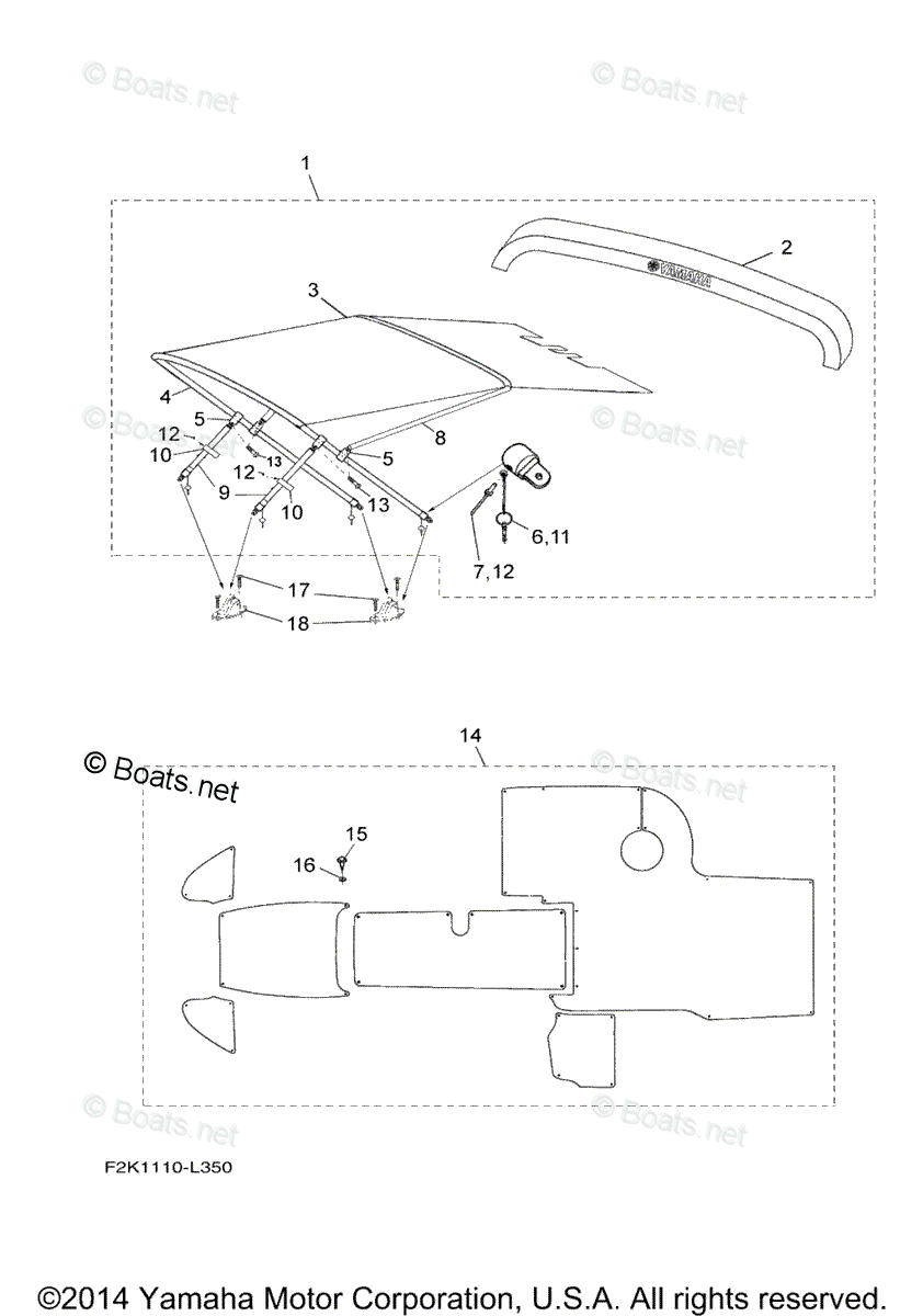 Yamaha Boats 2012 OEM Parts Diagram for Bimini Top Carpet