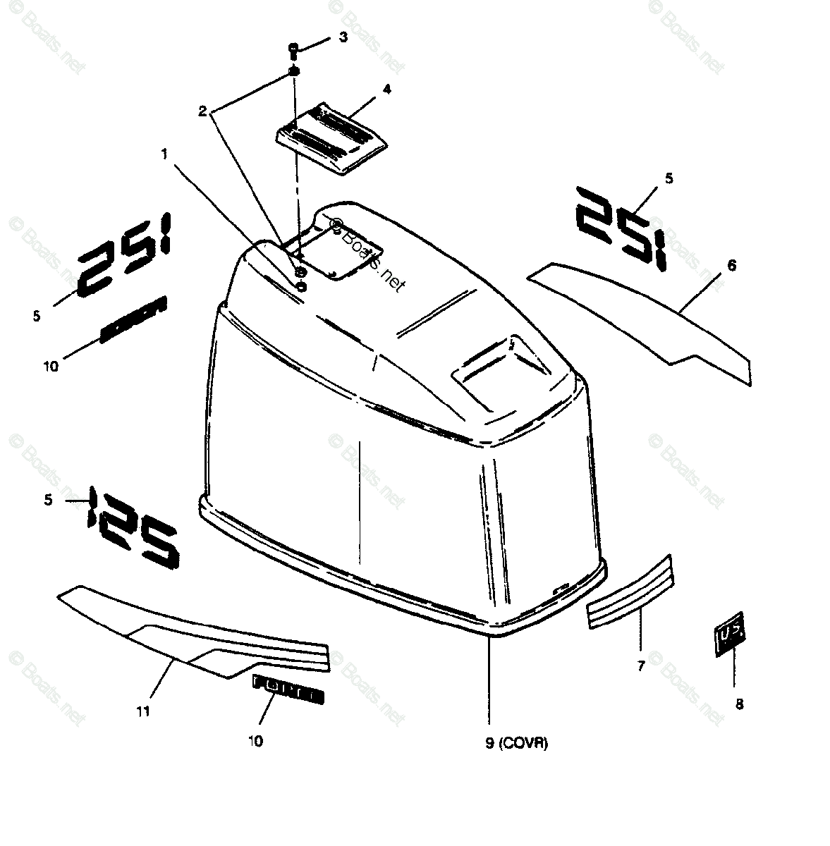 Force Outboard 1989 OEM Parts Diagram for ENGINE COVER (MAXUM MODELS