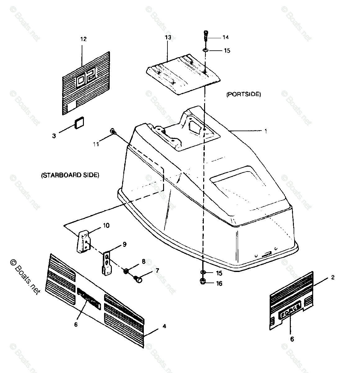 Force Outboard 1991 OEM Parts Diagram for ENGINE COVER (MAXUM MODELS ...