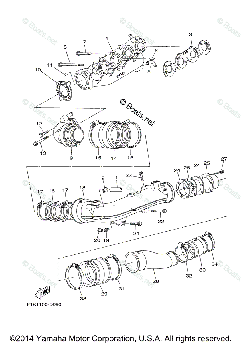 Yamaha Boats 2011 OEM Parts Diagram for Exhaust 1