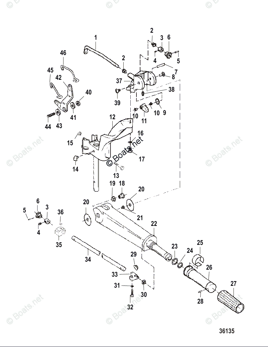 Mercury Outboard 25hp Oem Parts Diagram For Tiller Handle   Linkage 