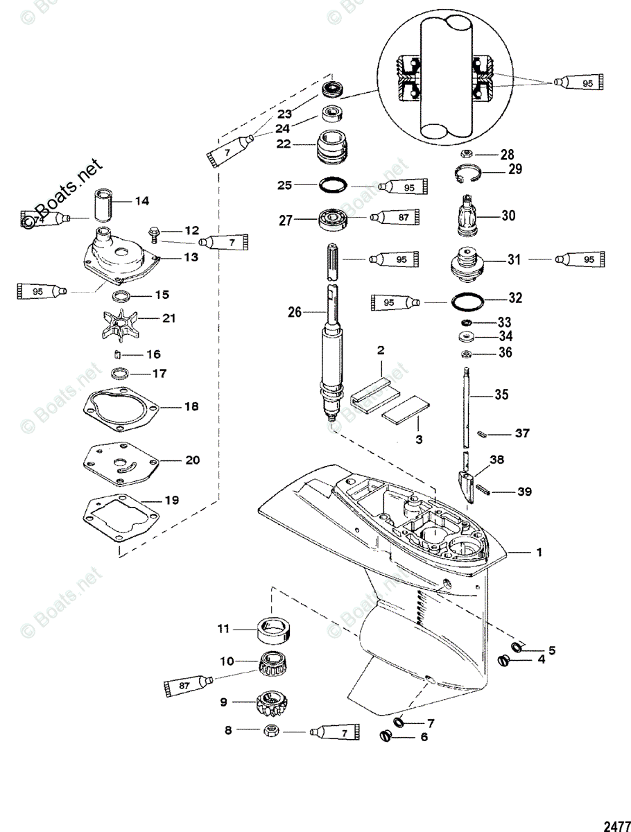 Mercury Outboard 50HP OEM Parts Diagram for Gear Housing (Driveshaft)(1
