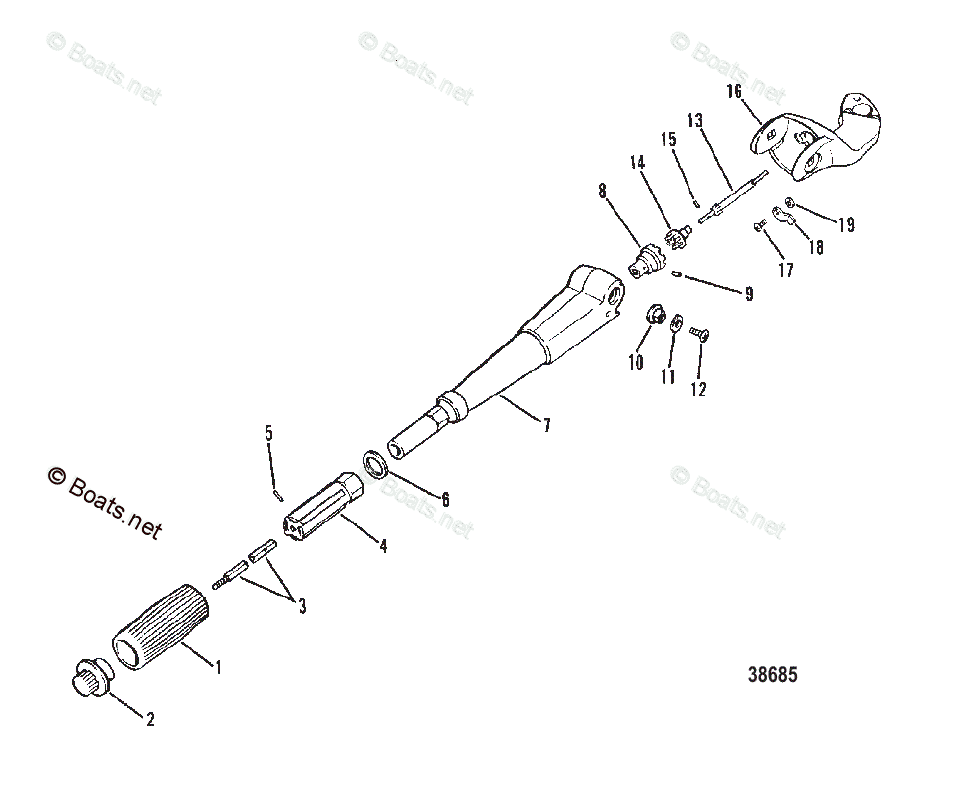 Mercury Outboard 40HP OEM Parts Diagram for Steering Handle Assembly