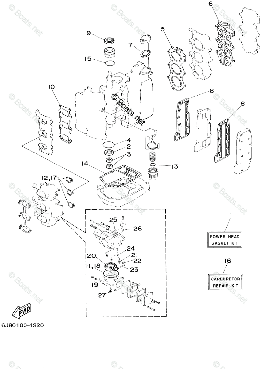 Yamaha Outboard Parts by Year 2002 OEM Parts Diagram for Repair Kit 1