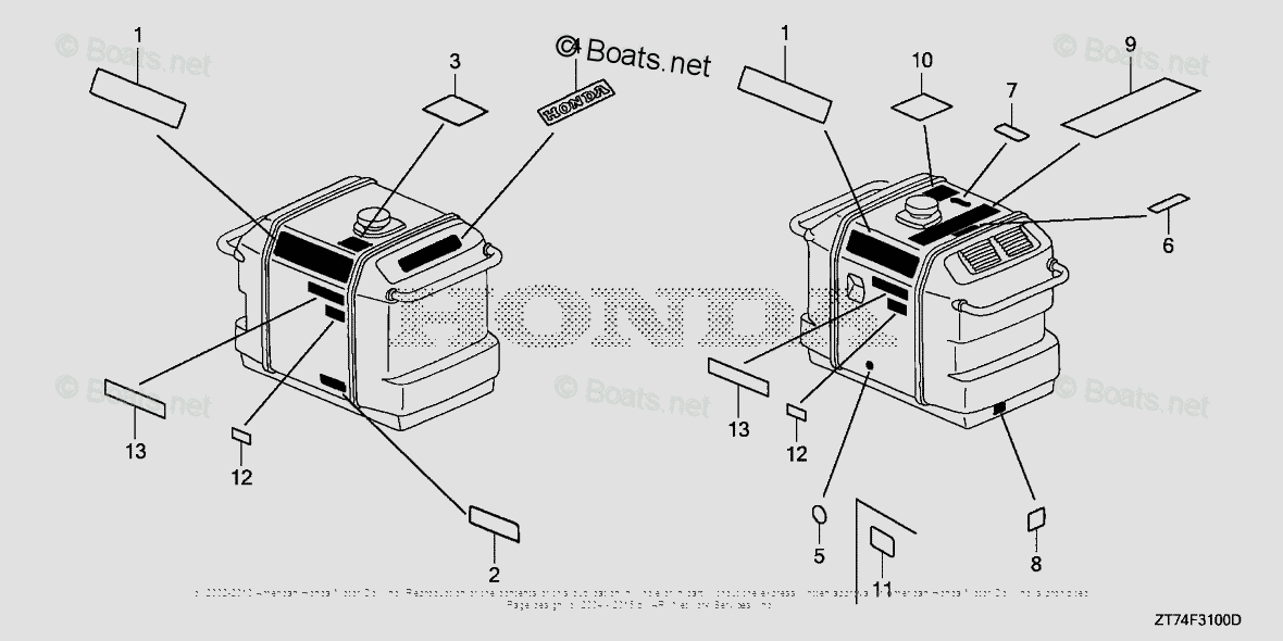 Honda Generators EU3000IS A VIN EZGF1000001 TO EZGF1079999 OEM Parts