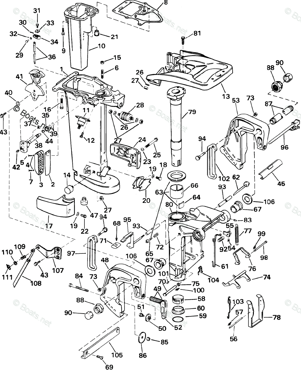 Johnson Outboard Parts by HP 25HP OEM Parts Diagram for Midsection