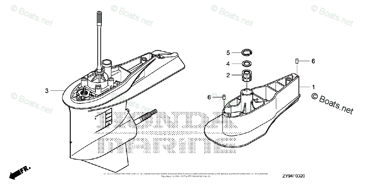 Honda Outboard 2007 And Later OEM Parts Diagram for Gear Case Assy