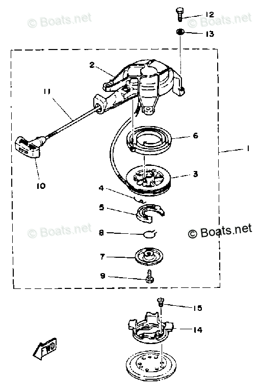 Yamaha Outboard 1992 OEM Parts Diagram for Manual Starter