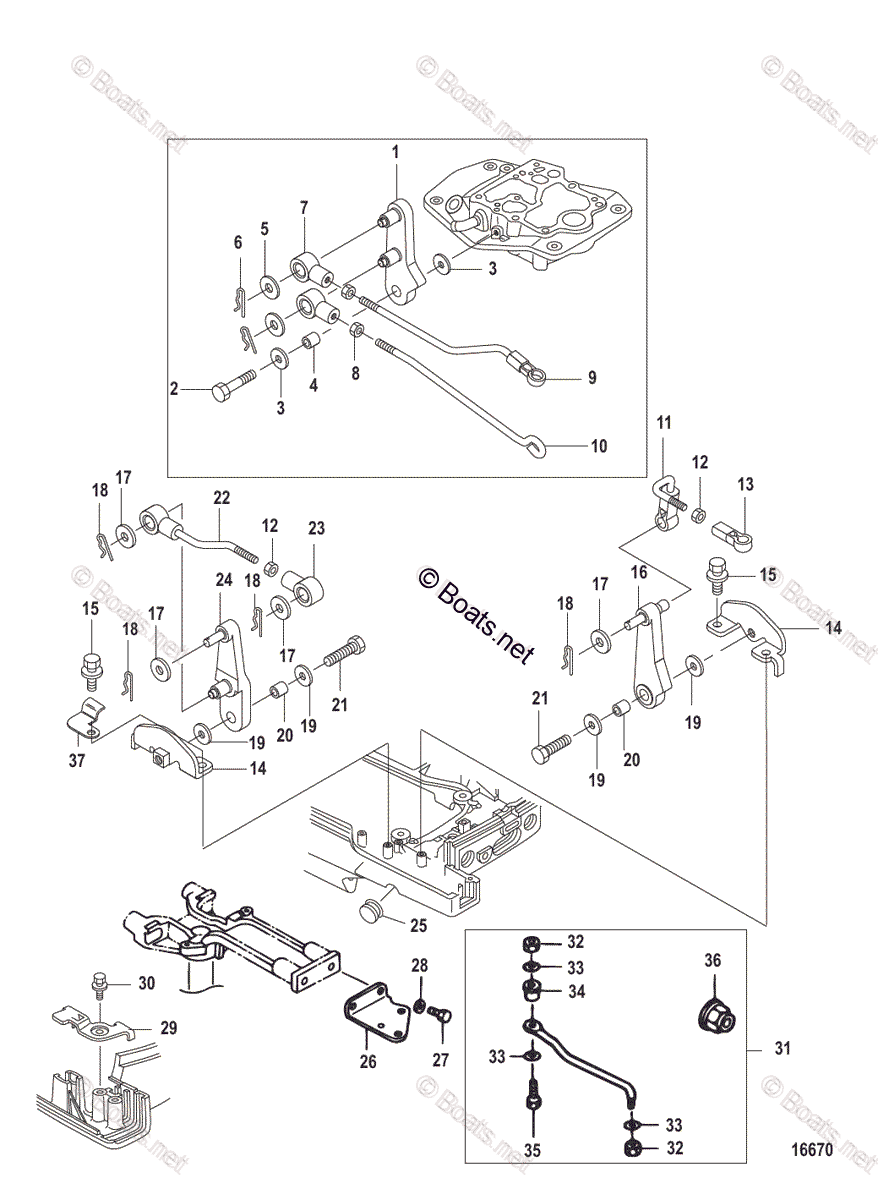 Mercury Outboard 25HP OEM Parts Diagram for Throttle and Steering