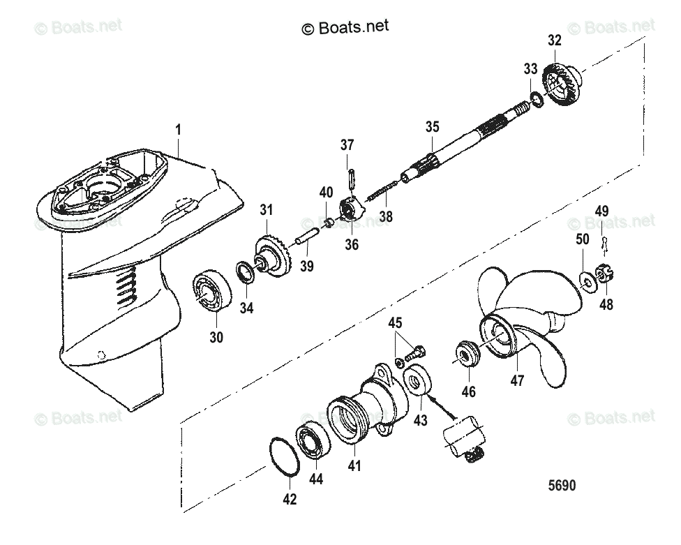 Mercury Outboard 9.9HP OEM Parts Diagram for Gear Housing (Propeller ...