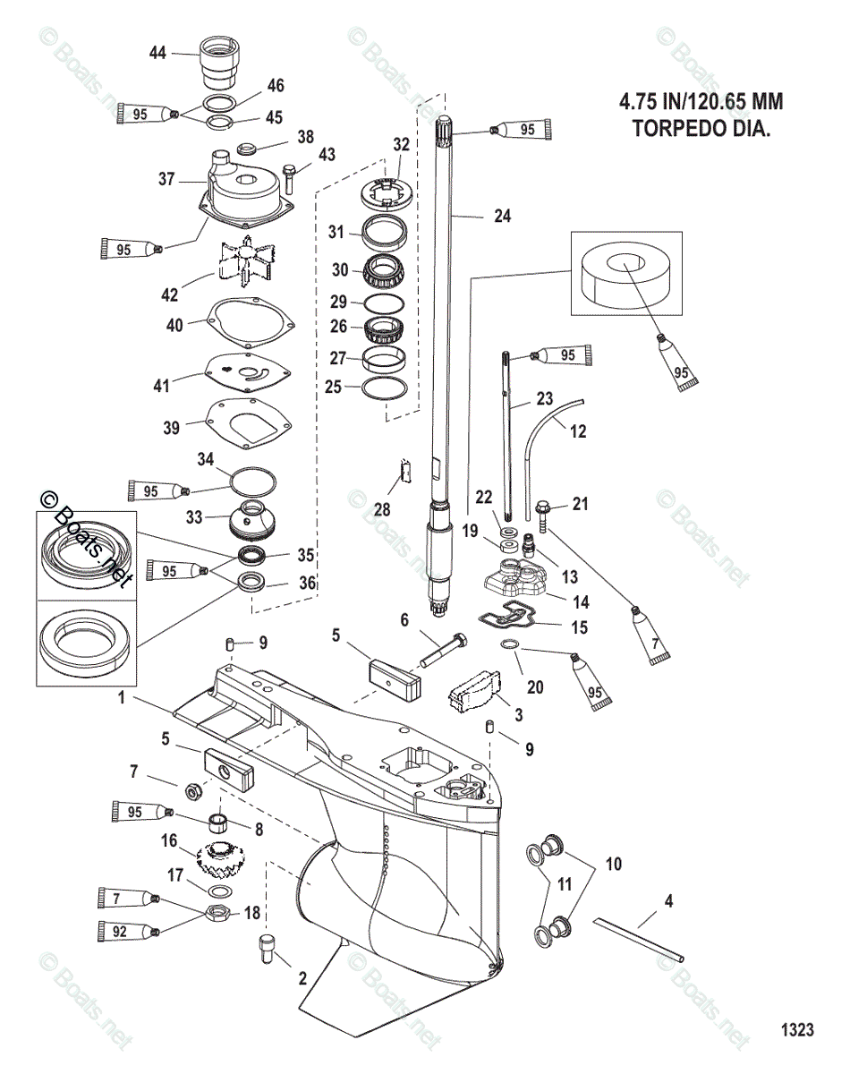 Mercury Outboard 225HP OEM Parts Diagram for Gear Housing, Driveshaft ...