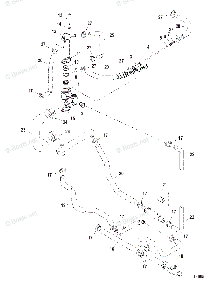 Mercruiser Sterndrive Gas Engines OEM Parts Diagram for Thermostat