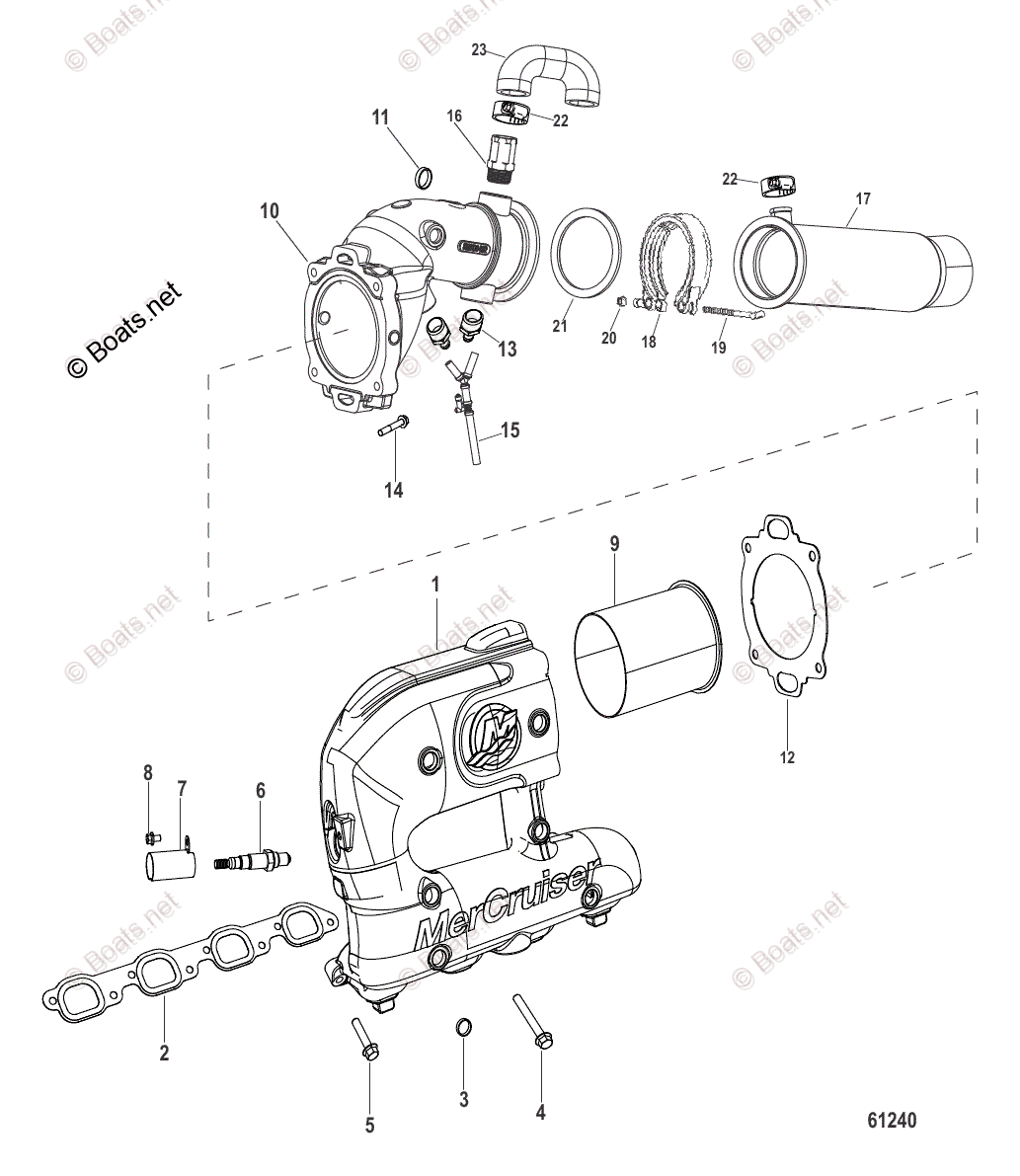 Mercruiser Inboard Gas Engines OEM Parts Diagram for Exhaust Manifold And Elbow 2 Inch MIE