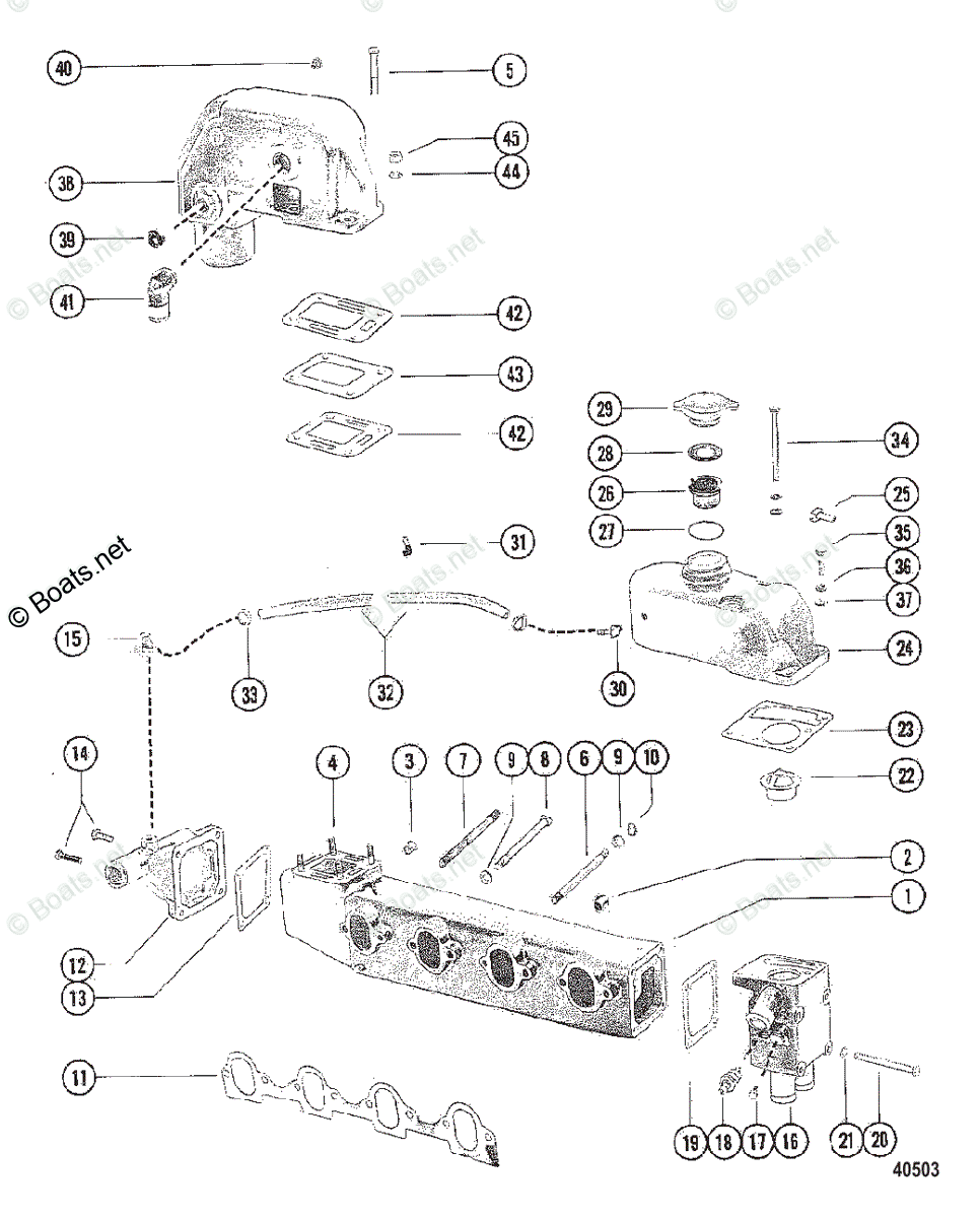 Mercruiser Inboard Gas Engines OEM Parts Diagram for Exhaust Manifold and Elbow(MCM)