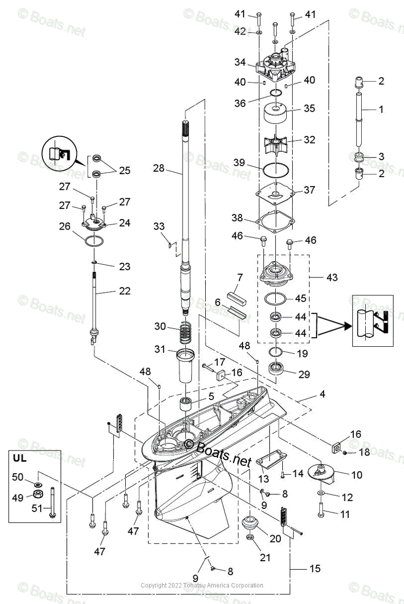 Tohatsu Outboard 2022 OEM Parts Diagram for GEAR CASE DRIVE SHAFT 