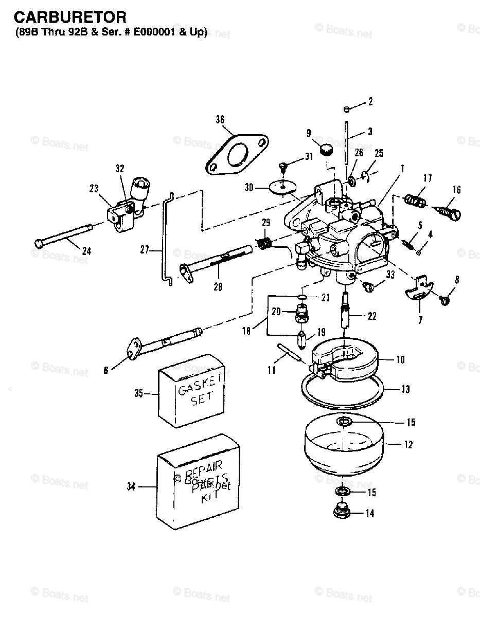 Force Outboard 1989 OEM Parts Diagram for CARBURETOR (89B THRU 92B ...