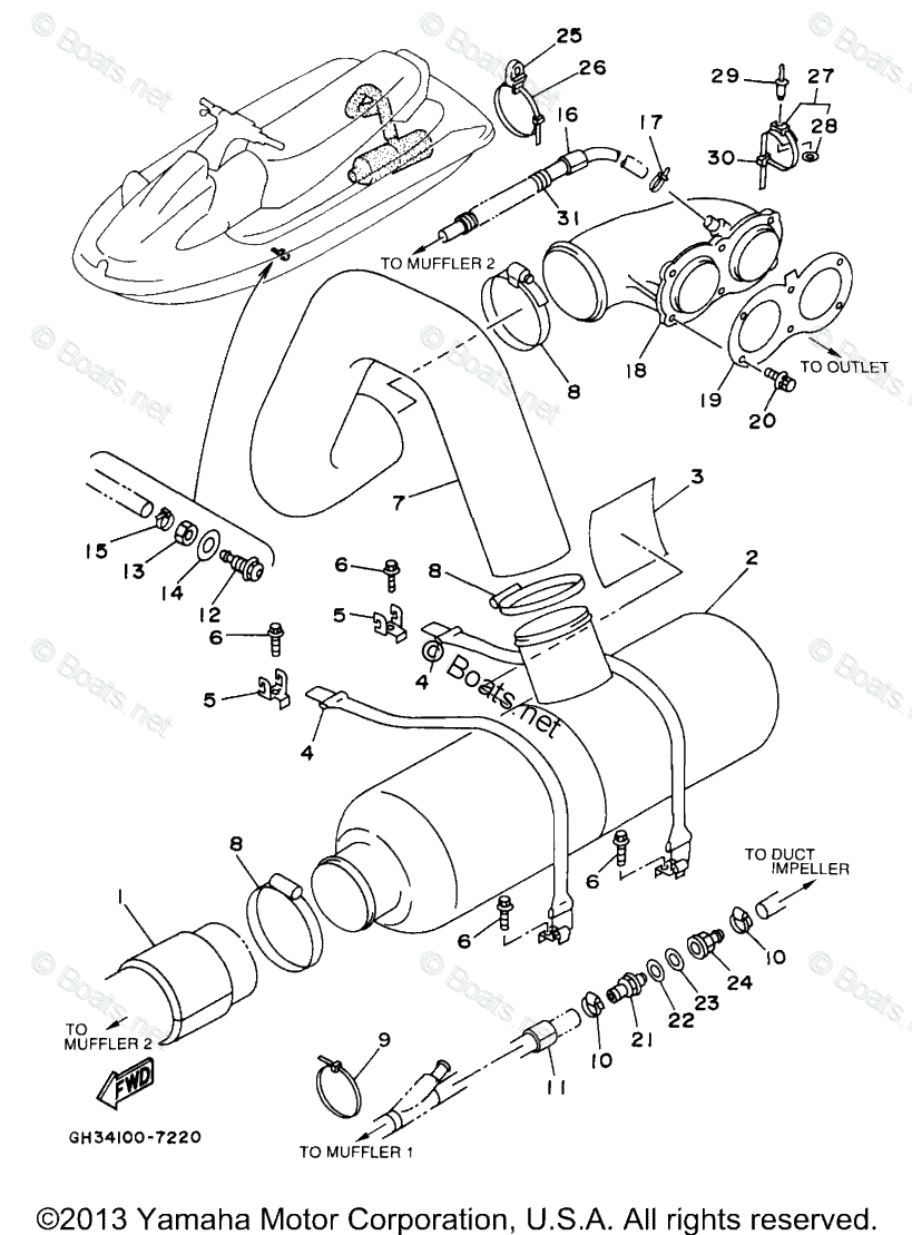 Yamaha Waverunner 1997 OEM Parts Diagram for Exhaust 2