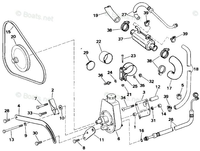 OMC Sterndrive 5.80L 351 CID V8 OEM Parts Diagram for Power Steering