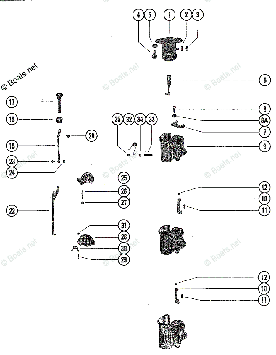 Mercury Outboard 140HP OEM Parts Diagram for Carburetor Linkage and ...