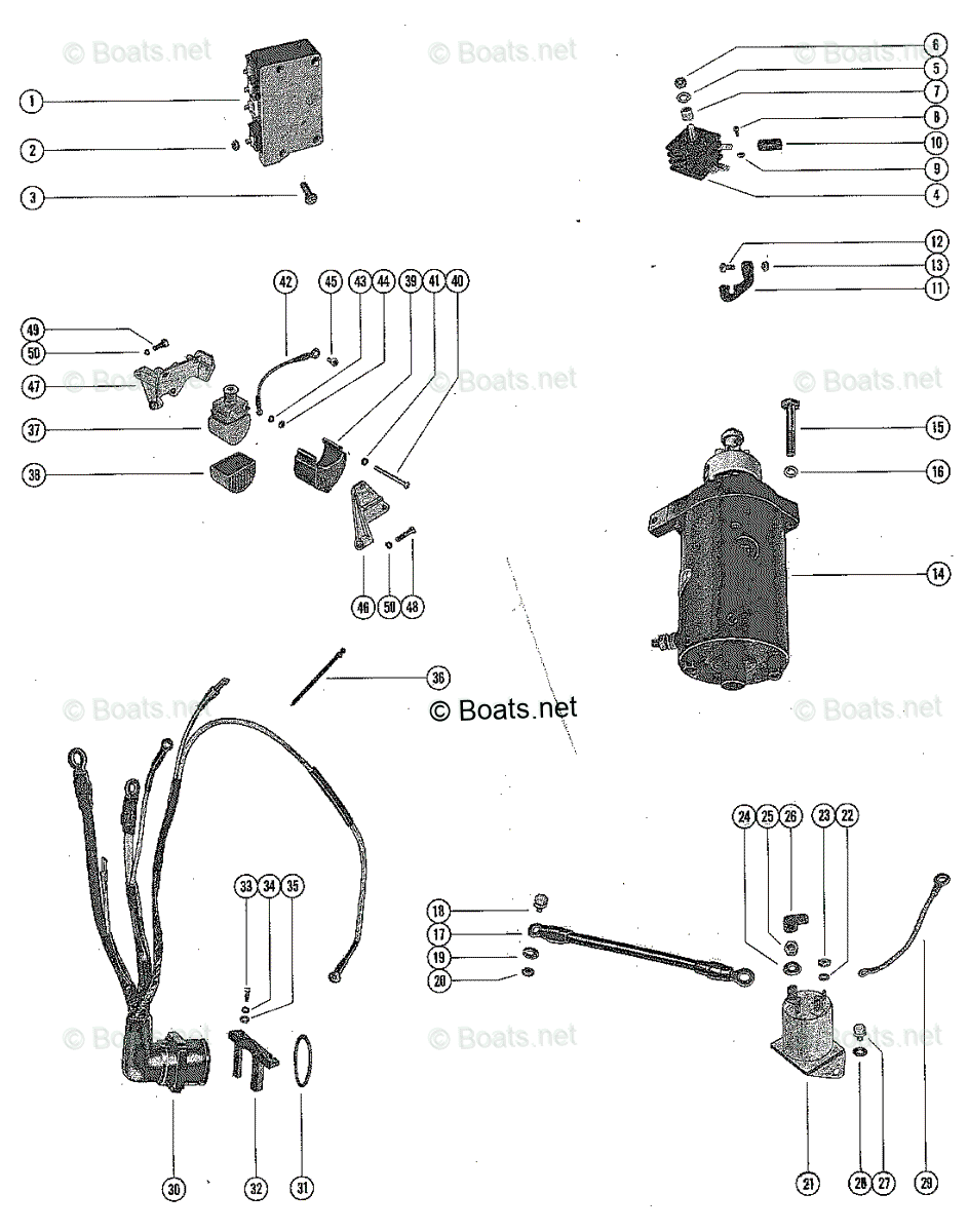 Mercury Outboard 50HP OEM Parts Diagram for Starter Motor, Starter