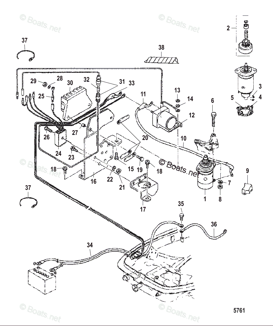Mercury Outboard 25HP OEM Parts Diagram for Electric Starter Components