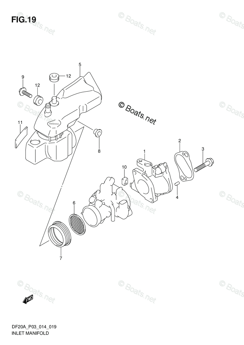 Suzuki Outboard 2014 OEM Parts Diagram for INLET MANIFOLD (DF20A P03